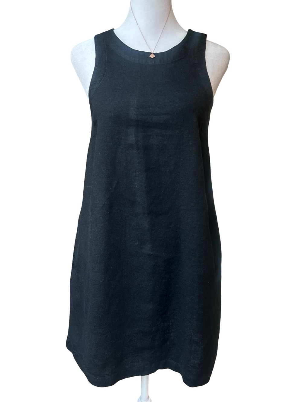 A New Day Black Linen Blend mini Shift Dress Sleeveless Pockets minimalist XS